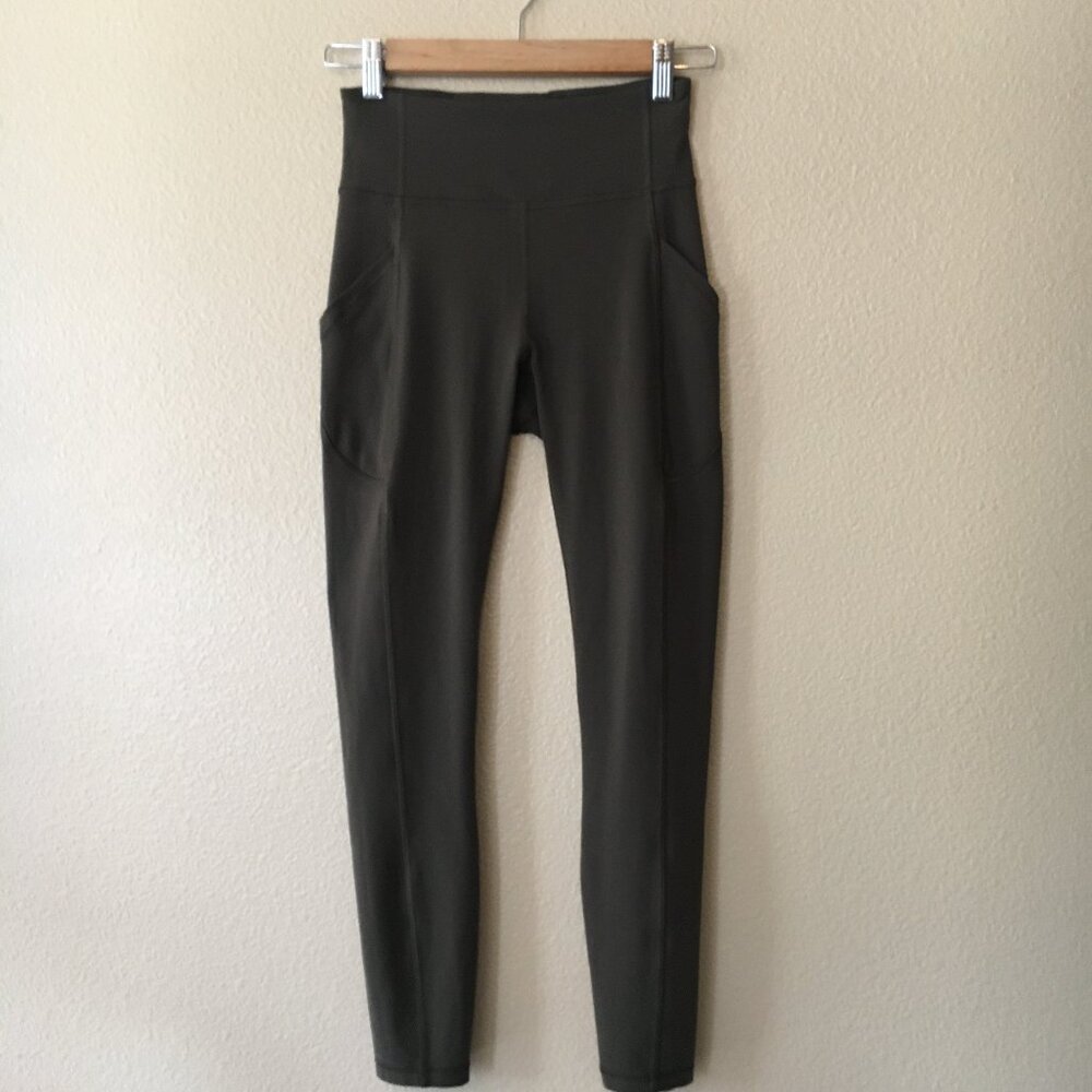 Lululemon Invigorate Tight 4 High Rise Leggings Dark Olive Pockets Everlux
